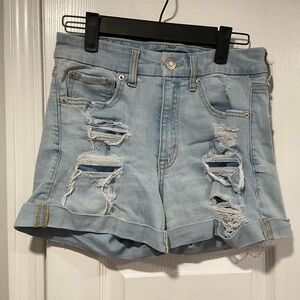 Aero Size 4 High Rise Curvy Midi Distressed Roll Hem Cut Off Denim Shorts 3”